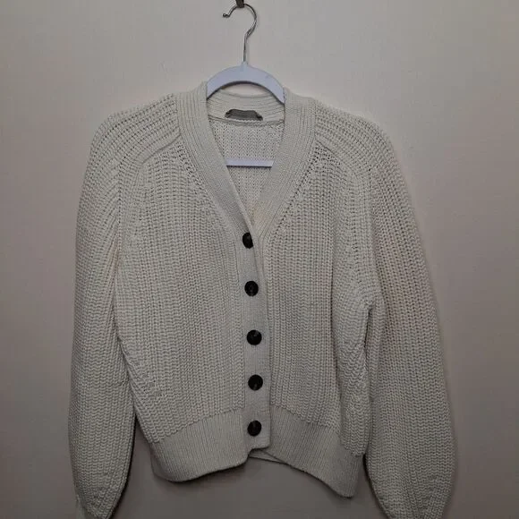 Everlane Womens Chunky Knit Cardigan Sweater White Boho Fisherman Large Coastal - Picture 11 of 11